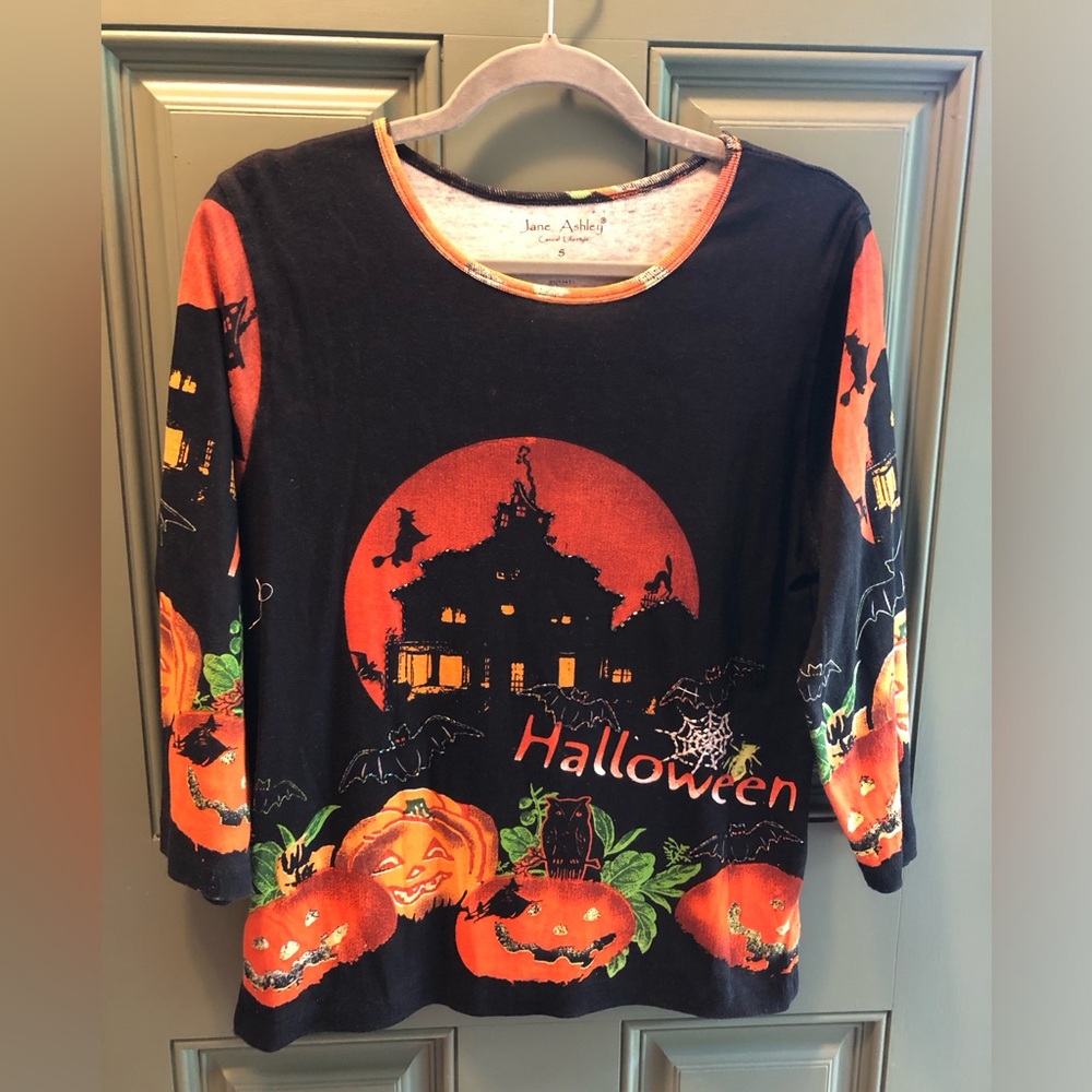 Vintage Y2K Beaded Haunted House Halloween Top
